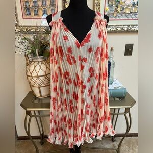 MM COUTURE BY MISS ME RED POPPY PRINT ACCORDION PLEATED PARTY MINI DRESS SIZE LG